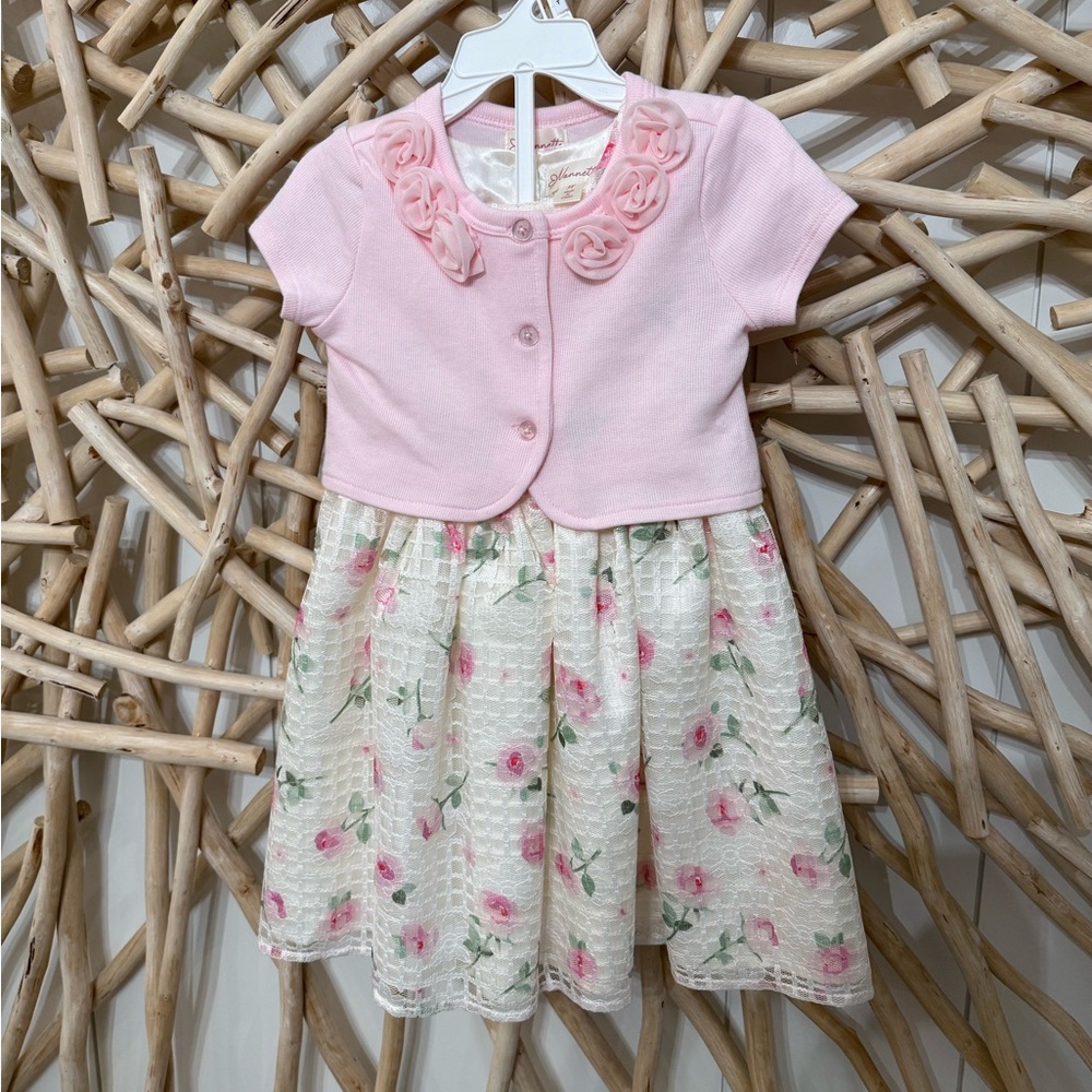 NWOT Nannette Pink and White Floral Dress with Cardigan